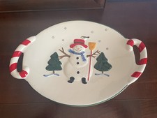 Pfaltzgraff Snow Village Sculpted Platter Candy Cane Handles Brand New Rare picture