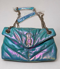 Steven madden  Metallic Blue Quilted Shoulder Bag Silver Chain Strap Magnetic picture