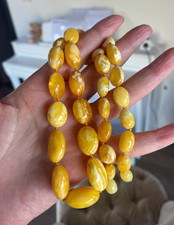 Authentic Baltic White Amber Bean Necklace Yellow Style Luxury Gift for her him picture