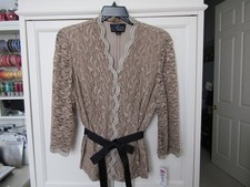 Alex Evenings 2X Sequin Lace Wrap Blouse Champagne Taupe Ribbon Tie Plus Size picture