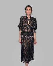 Authentic 1930s Black Spiderweb Lace Dress | Antique Sheer Floral Lace Gown |... picture