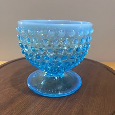 Vtg Fenton Blue Opalescent Hobnail Footed Sherbet Cup MCM Art Glass Bowl 4