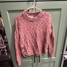 Madewell Birchmont Pullover Sweater Womens XS Spacedye Sangria Side Button Crop picture