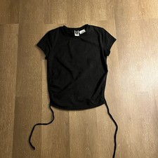 NWT Windsor Black Short Sleeve Open-Back Drawstring Crop Top (S) picture