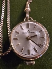 Vintage Bucherer Pendant Watch Necklace Skeleton Crystal Ball 17J with 30