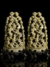 Vintage 1940's Chinese Hand Carved Jade Soapstone Ten Monkeys Acrobatic Statue picture