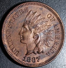 1867 INDIAN HEAD CENT - With LIBERTY & 4 DIAMONDS - AU UNC picture