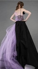 Vera Wang Spring 2024 Black Gown w/ Purple Tulle Train - size 8 picture