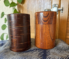 Vintage Japanese Wooden Tea Caddy Set • Wild Cherry Bark Kabazaiku & Keyaki Wood picture