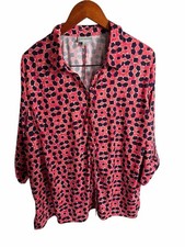 Catherines Pink & Navy Geometric Button-Front Shirt 2XWP picture