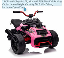 24V Kids Electric Ride-On 3-Wheel ATV Motorcycle, Pink/Black, Ages 4-8 picture