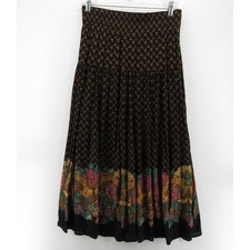 VINTAGE Carole Little Skirt Women 10 Black Floral Rayon Gauze Maxi 90s Boho USA picture