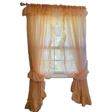 Vintage Peach Prissy Curtain Panels Ruffles Light Sheer 2 Panels With Tie Backs picture