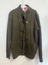 Weatherproof Vintage M Olive Green Sherpa Lined Knit Toggle Cardigan Sweater picture