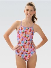 Dolphin Women's Uglies Pink/purple Bon Appetite V-back 1 Piece Swim Sz 38 New picture