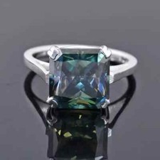 Certified 4.40 Ct  Radiant Cut Blue Treated Diamond Solitaire Ring 925 Silver picture
