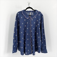 Torrid Belle Isle Top Womens Size 5X Plus Blue Floral Peter Pan Collar Button Up picture