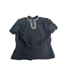 Vintage 1940s 50s Morlove Black Beaded Blouse Button Back Shoulder Pads 44 Bust picture