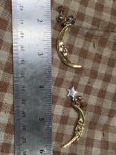 Vintage Ultra Craft Signed Celestial Earrings Man In The Moon Star Rhinestone... picture