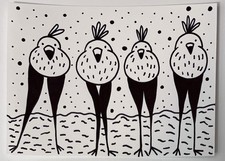 aceo 2.5x3.5 inch original outsider brut bizarre folk birds creature drawing picture