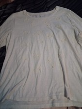 Talbots~Womens Ivory, %100 Cotton, Embroidered, Beaded, 3/4 Sleeve Size 1XL picture