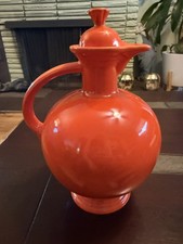 Vintage Fiesta  Red Carafe Pitcher & Lid 1930's Original Radioactive Orange Mint picture