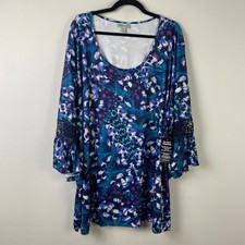Catherines Dream Drape Bella Crochet Trim Top Size 4X Blue 3/4 Bell Sleeve picture