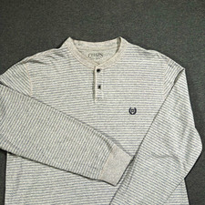 Chaps Men’s L Regular Gray Striped Long Sleeve Henley Knit Cotton T-Shirt Large picture