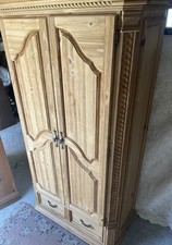 Vintage Solid Pine Armoire Wardrobe Farmhouse Stripped Raw Wood Clothing Cabinet picture