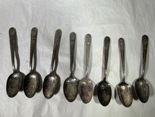 VTG Silver Plate 8 President Spoon Set Engraved Embossed Lincoln Washington picture