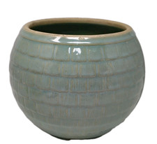 VTG 1930s McCoy Pottery Planter Pot Jar Honeycomb Brick Shingles Aqua Blue Green picture
