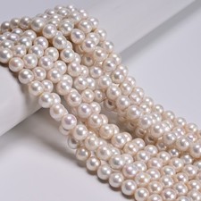 High Quality AAA White Fresh Water Pearl Off Round Beads 8-9mm 9-10mm 15.5'' Str picture
