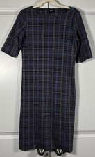 Tacera Womens Sheath Dress Black Blue Plaid Short Sleeve Work Office Classic M picture