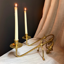 Vintage Rare Brass Counterbalance Candle Holders - Pair picture