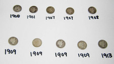 10 Lot 90% Silver Barber Dimes 1900-1913/NO MELT/Some Key Dates/NICE picture