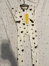 Kyte Baby 12-18M Bamboo Knit Zip Sleeper One Piece White/Brown Animal Print picture