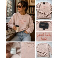 Lingua Franca Good Luck Babe Embroidered Sweatshirt S Pink Organic Cotton picture
