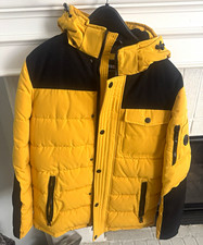 Nautica Men's Yellow/Black Colorblock Hooded Puffer Jacket Zip Snap Size S picture