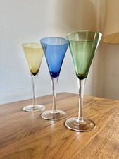 Vintage Krosno Mid-Century Colorful Champagne Flutes - Set of 3 Jewel Tone picture