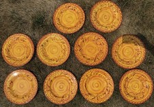 Discontinued Pier 1 Karistan Hand Painted Yellow Orange Dinner Plates Set of 10 picture