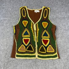 Vintage On Stage Crochet Suede Vest Womens LG Brown Green Patchwork Boho Hippie picture