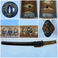 Antique japanese brass  inlay hyanjyo motif koshirae picture
