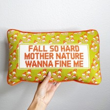 Furbish Studio Fall So Hard Mother Nature Needlepoint Pillow Green Orange New picture