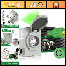 30FT 30 Amp Generator Extension Cord & Pre-Drilled Power Inlet Box, Heavy Duty picture