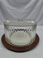 Vintage Hellerware Wood Cake Stand with Lucite Dome Mid Century  picture