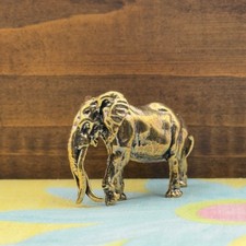 BG14 Brass Tone Miniature Elephant Figurine Metal Animal Sculpture Safari picture