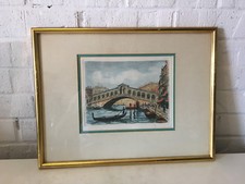 Vintage Signed Etching Print Venice Canal Rialto Bridge picture
