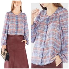 BCBGMAXAZRIA Plaid Bishop Sleeve 100% Silk SOFIYA Button Shirt Womens sz Small picture