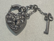 Vintage WALTER LAMPL 925 Sterling Silver Forget Me Not Heart Padlock charm w/key picture