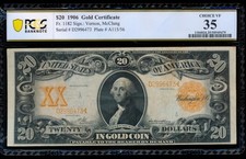 AC Fr 1182 1906 $20 Gold Certificate PCGS 35 comment Vernon/McClung tougher year picture